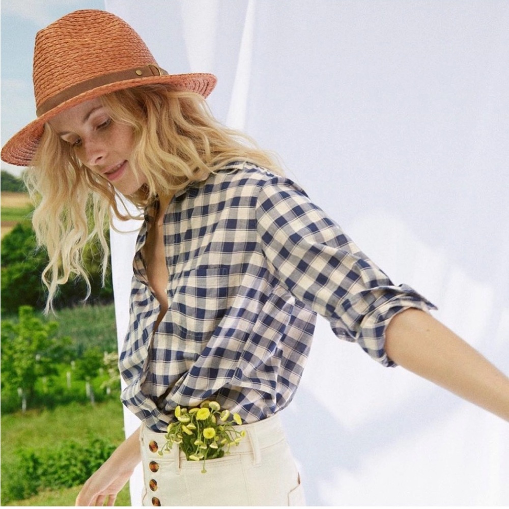 Grayson The Hero Button-Up Amelia Navy Oatmeal Plaid Tissue Cotton Shirt